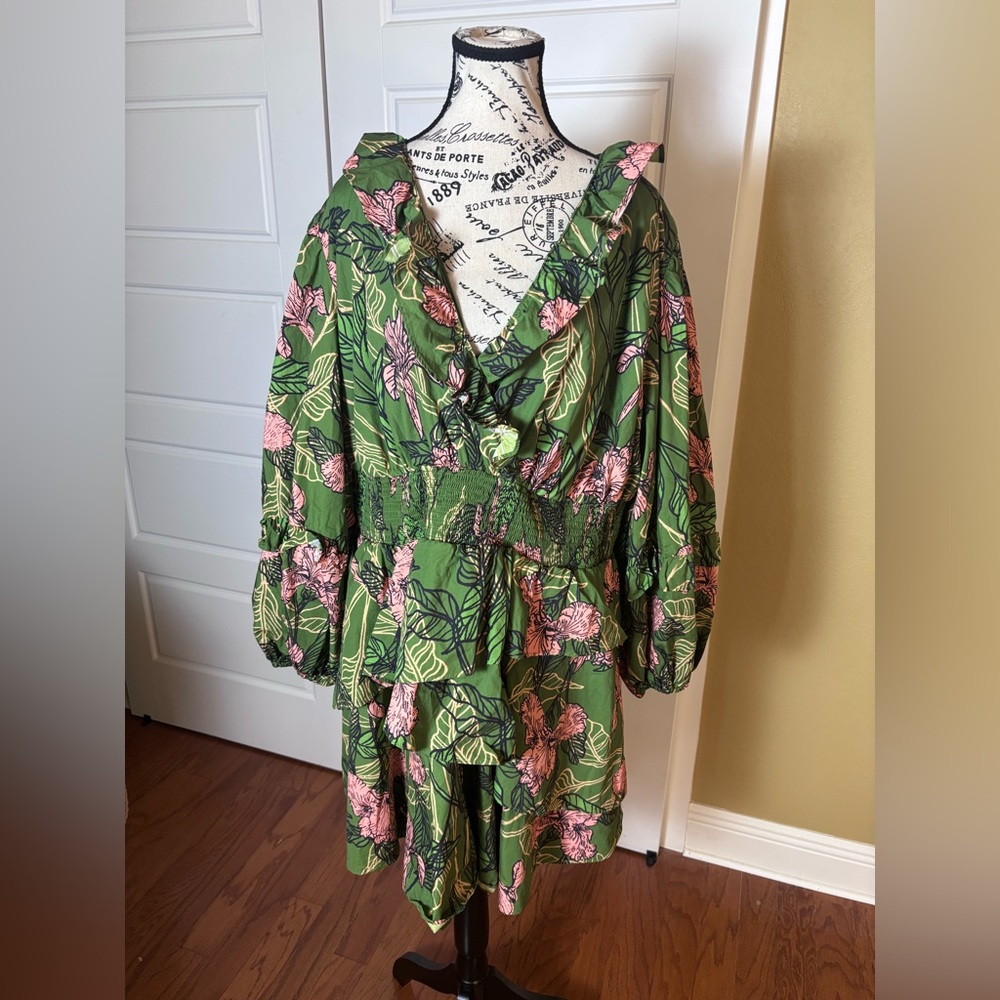 Anthropologie Green Floral Mini Dress - Picture 6 of 10